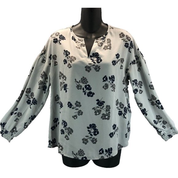 Banana Republic Womens Sz SP Small Petite Gray Floral Crepe Long Sleeve Tunic - Picture 1 of 11